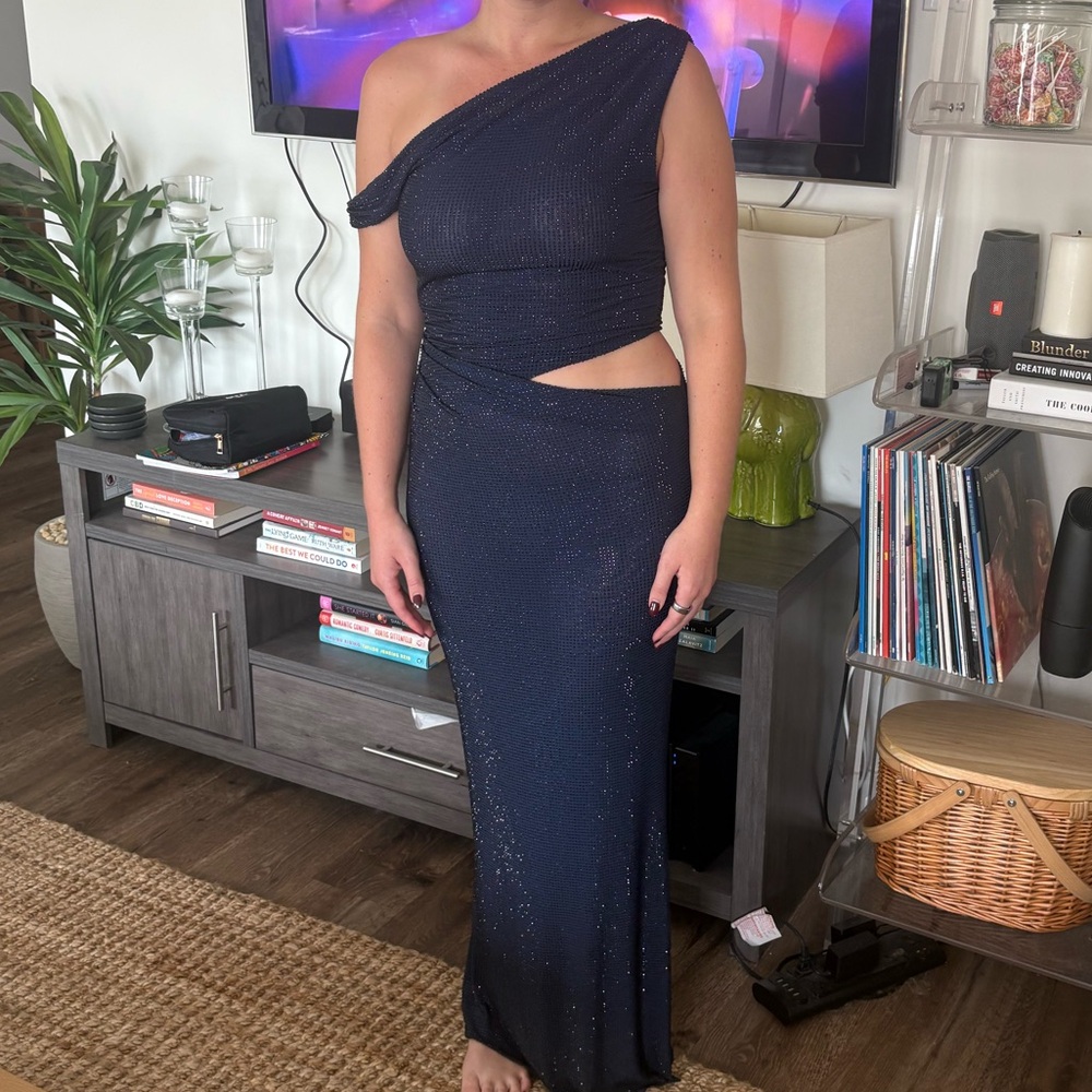 Navy Blue Meshki One-Shoulder Dress